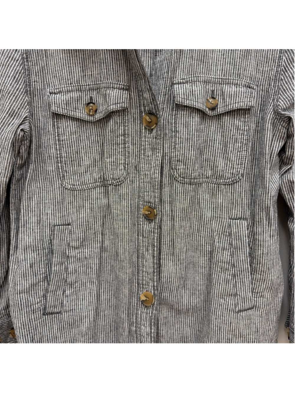 Loft Chambray Gray White Striped Women’s Blazer Jacket Sz XS! - Picture 3 of 7